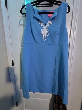 Lilly Pulitzer Bright Blue Sleeveless Embroidered Shift Dress